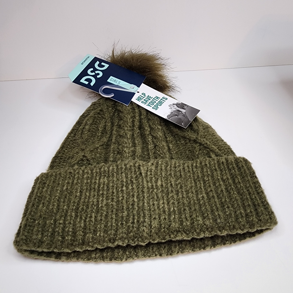 DSG Olive Green Knit Beanie with Pom